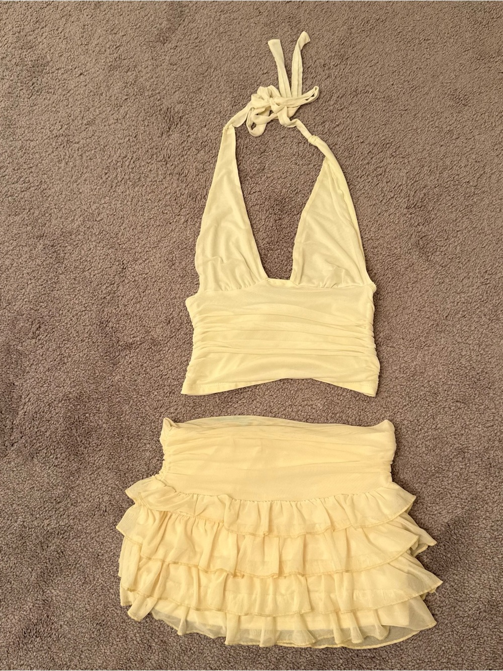 Yellow Halter top and Ruffle Skirt Set